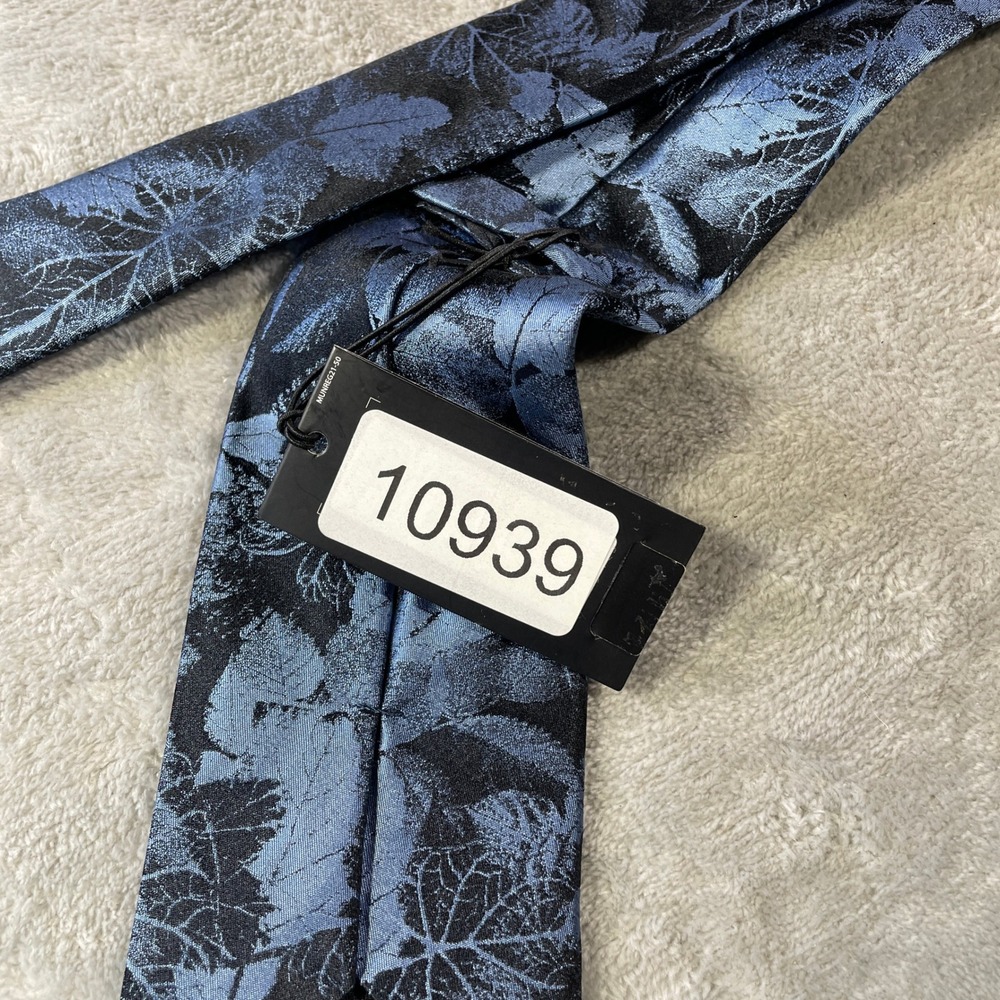 Murano Tie Necktie Blue Black Leaf Metallic Hand Finished 100 Silk Office Career - Picture 9 of 9